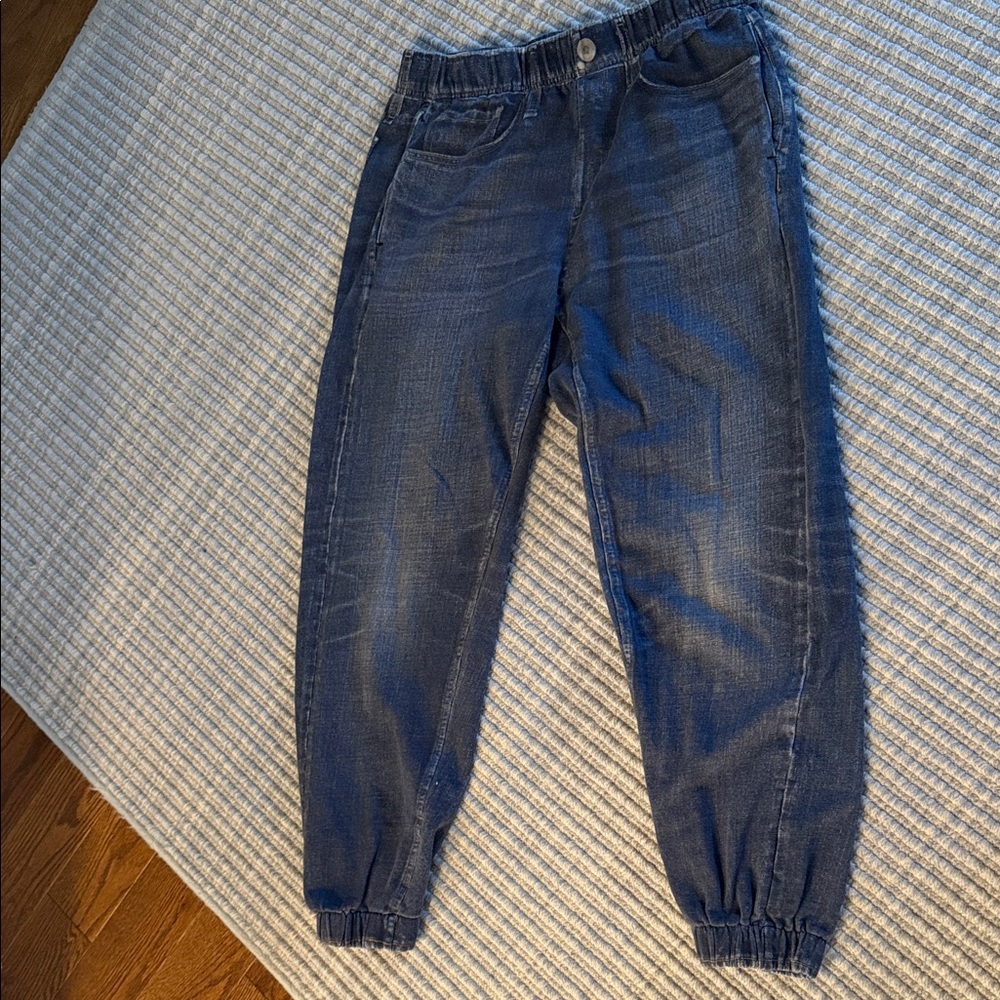 rag & bone Navy and White Elastic Waist Denim Pants